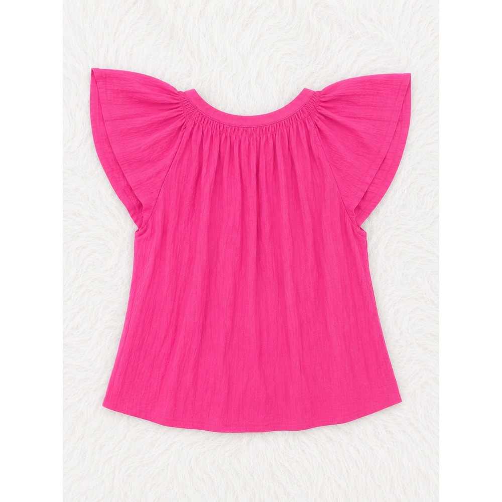 LOFT Hot Pink Flutter Sleeve Blouse Small | Cottagecore Boho Feminine Summer Top - Picture 2 of 3